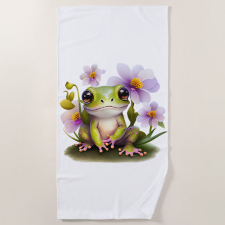 Cute Frog in Flowers Beach, Pool Beach Towel