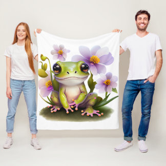Cute Frog in Flowers Blanket