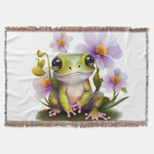 Cute Frog in Flowers Blanket