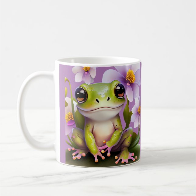Cute Frog in Flowers Coffee Mug (Left)
