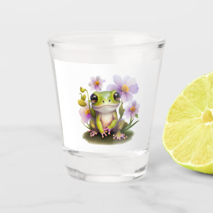 Cute Frog in Flowers Shot Glass