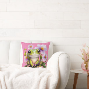 Cute Frog in Flowers Sofa Cushion
