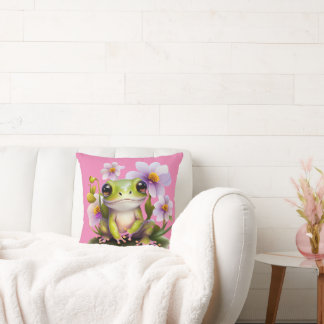 Cute Frog in Flowers Sofa Cushion
