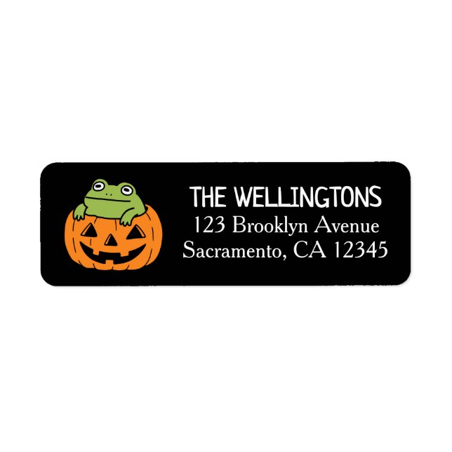 Cute Frog in Halloween Pumpkin Return Address Label (Front)