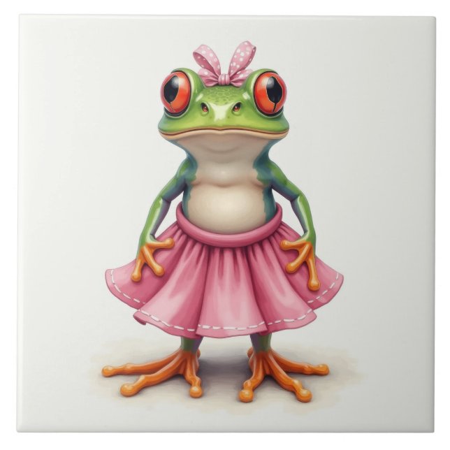 Cute Frog in Pink Ceramic Tile (Front)