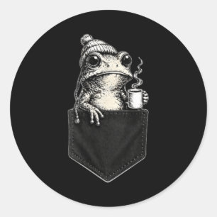 Cute Frog In Poc Coffee Lover Cottagecore Animal Classic Round Sticker