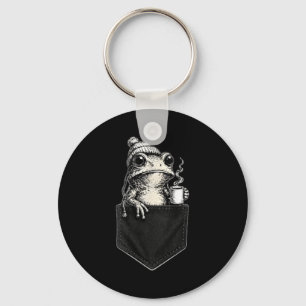 Cute Frog In Poc Coffee Lover Cottagecore Animal Key Ring