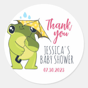 Cute Frog In The Rain Baby Shower Classic Round Sticker