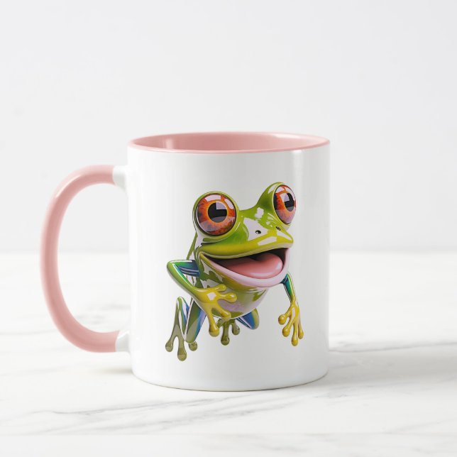 Cute Frog Kawaii 3D Tree Frog Green Rainforest Mug (Left)