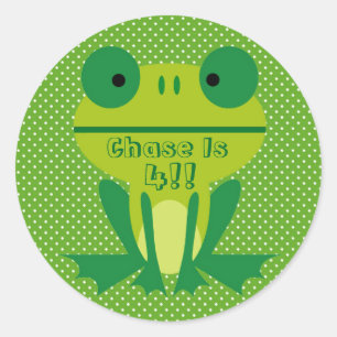 Cute Frog Lime Green And White Dotted Classic Round Sticker