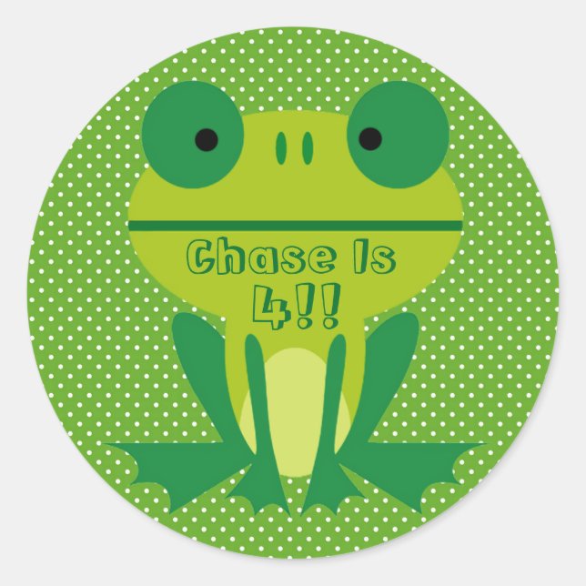 Cute Frog Lime Green And White Dotted Classic Round Sticker (Front)
