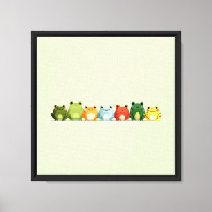 Cute Frog Lineup – Colourful Kawaii Animal Art Canvas Print