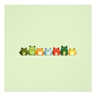 Cute Frog Lineup – Colourful Kawaii Animal Art Photo Print