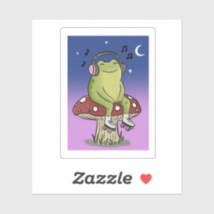 Cute Frog Listening Music On Mushroom Illustration