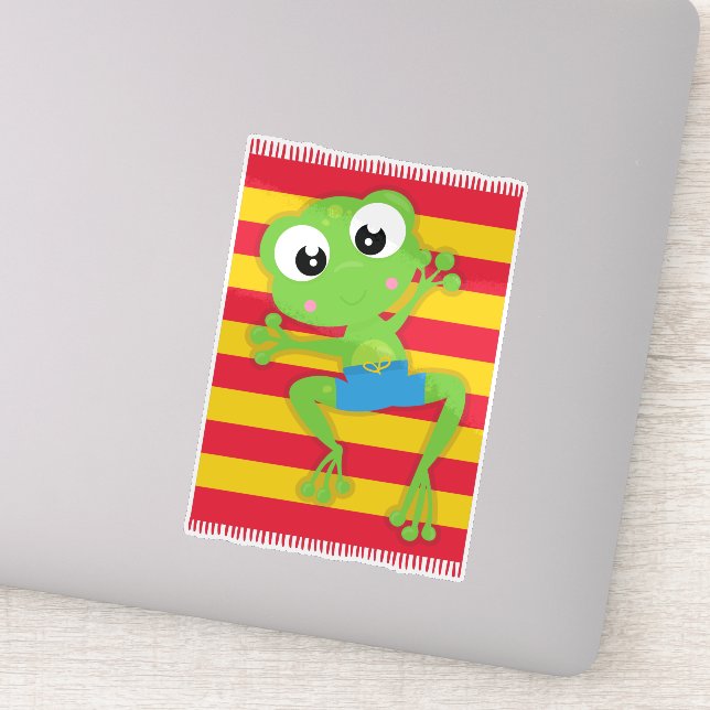 Cute Frog, Little Frog, Green Frog, Beach Towel (Detail)