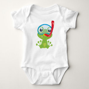 Cute Frog, Little Frog, Green Frog, Snorkel Baby Bodysuit
