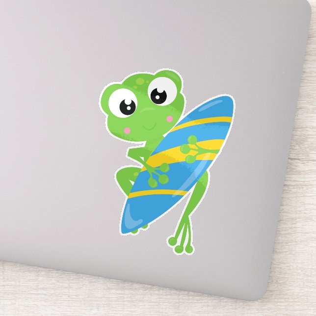 Cute Frog, Little Frog, Green Frog, Surfing Board (Detail)
