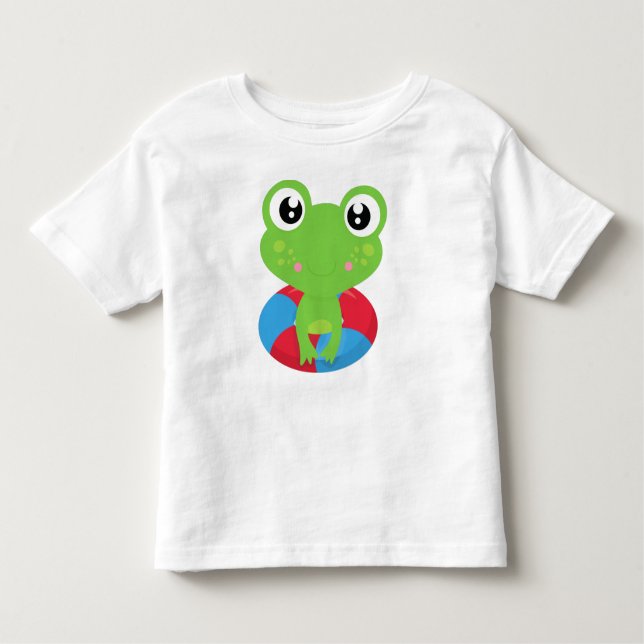 Cute Frog, Little Frog, Green Frog, Swim Ring Toddler T-Shirt (Front)