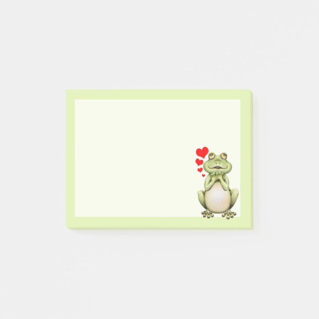 Cute Frog Love Drawing Green Post-it Notes (Front)
