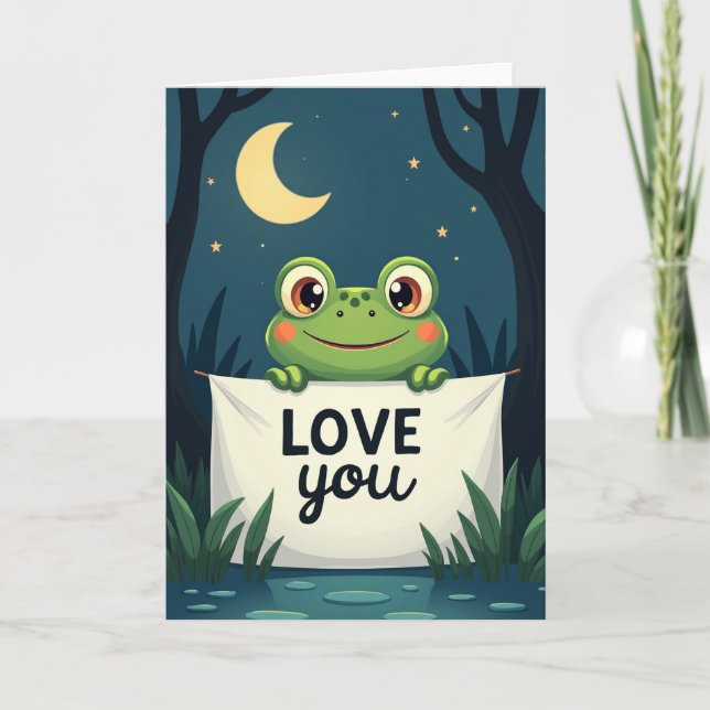 Cute Frog Love You Moon Card (Front)