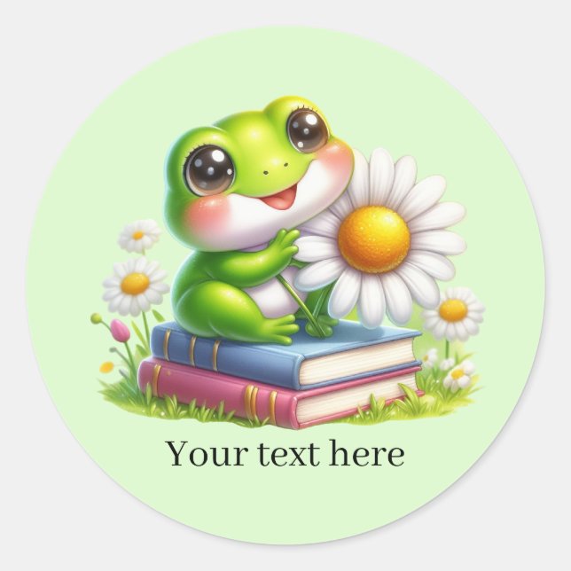 Cute frog lovers customisable  classic round sticker (Front)