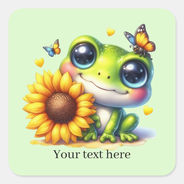 Cute frog lovers customisable  square sticker (Front)