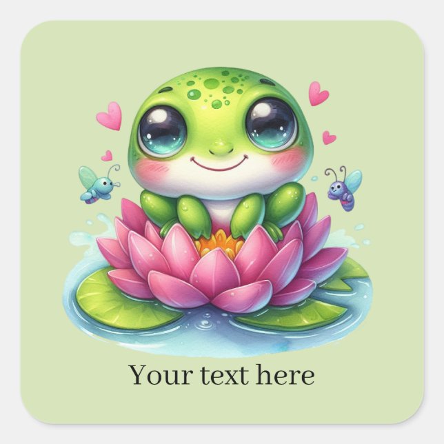 Cute frog lovers customisable  square sticker (Front)
