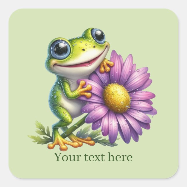 Cute frog lovers customisable  square sticker (Front)