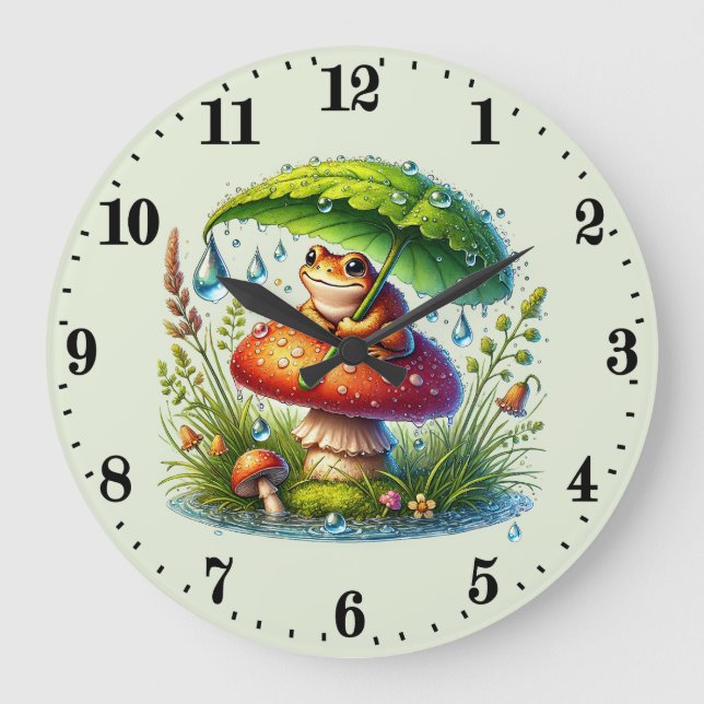 Cute frog lovers mushroom large clock (Front)
