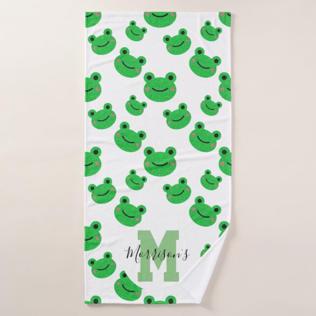 Cute Frog Monogrammed Lux Kids Bath Towel (Bath Towel)