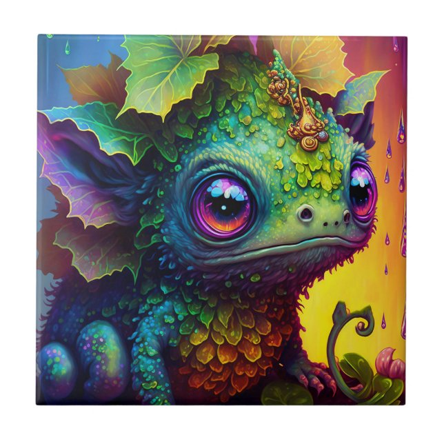 Cute Frog Monster Fantasy Art Ceramic Tile (Front)