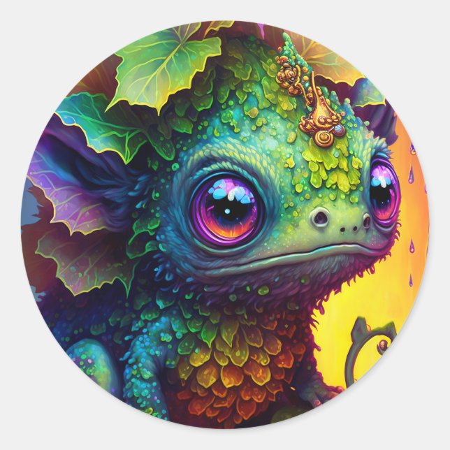 Cute Frog Monster Fantasy Classic Round Sticker (Front)