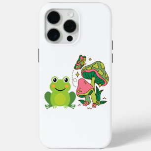 cute frog, mushrooms and butterfly iPhone 15 pro max case