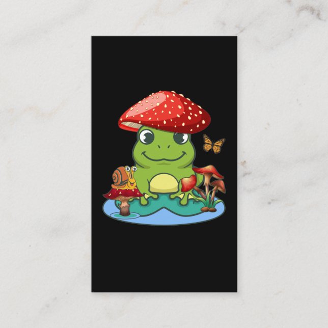 Cute Frog Mushrooms Hat Snail Butterfly Business Card (Front)