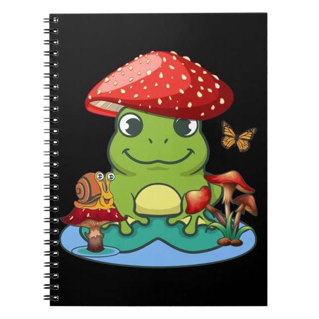Cute Frog Mushrooms Hat Snail Butterfly Notebook (Front)