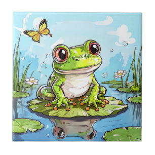 Cute Frog on a Lily Pad Cute Personalised Ceramic Tile