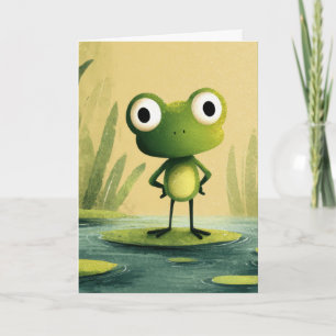 Cute Frog on Lily Pad – Whimsical Cartoon Art Card