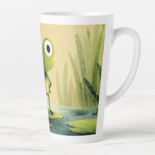 Cute Frog on Lily Pad – Whimsical Cartoon Art Latte Mug