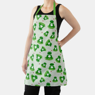 Cute Frog On Lily Pad With Ladybug Pattern Apron