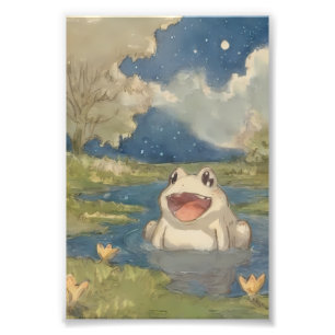 Cute Frog on the Lotus Leaf Photo Print