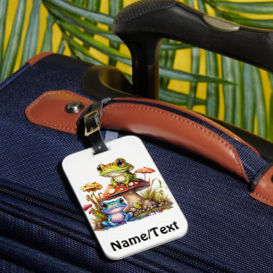 Cute Frog on Toadstools totes Luggage Tag
