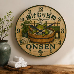 Cute Frog Onsen Large Clock