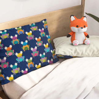 Cute Frog Pattern on Blue Pillowcase