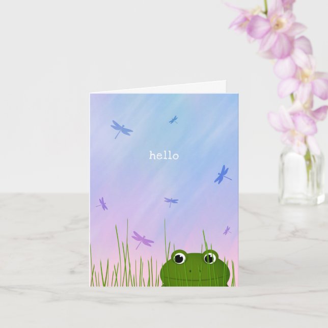cute frog peeking simple hello thinking of you card (Orchid)
