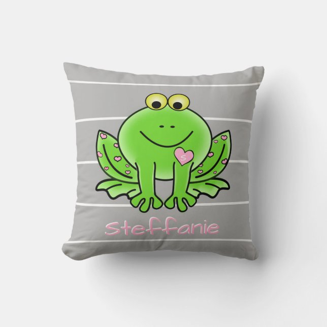 Cute Frog, Personalised w Name & Initial Cushion (Front)