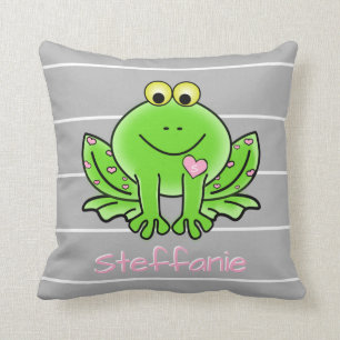 Cute Frog, Personalised w Name & Initial Cushion