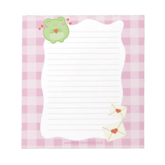 Cute frog pink love notepad, valentine note paper