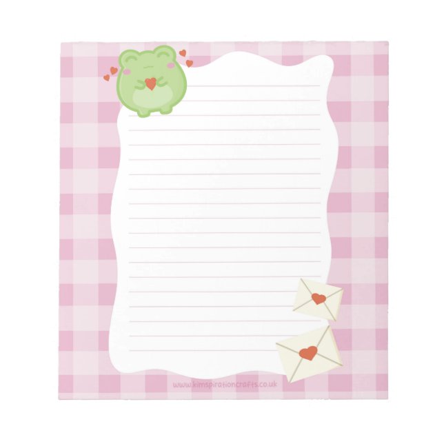 Cute frog pink love notepad, valentine note paper (Front)