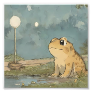 Cute Frog Playful in the park Whimsical Nocturnal Photo Print