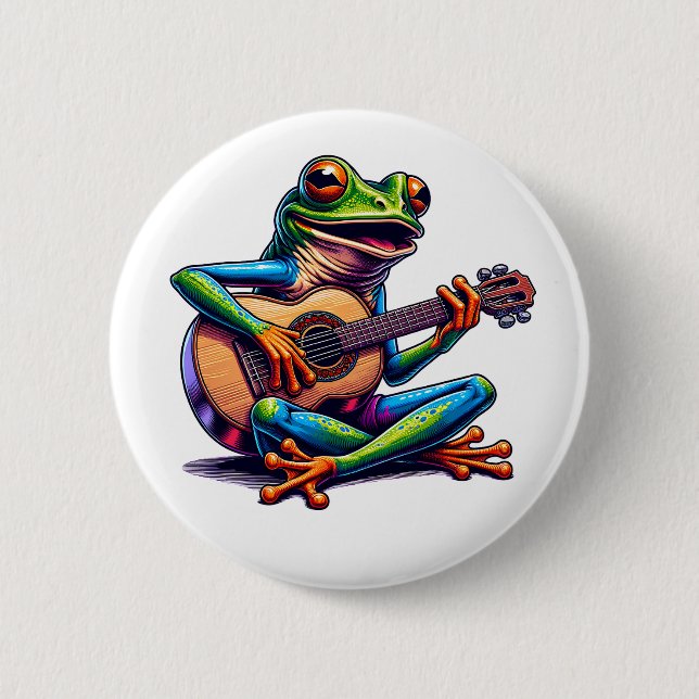 Cute Frog Playing a Guitar 6 Cm Round Badge (Front)